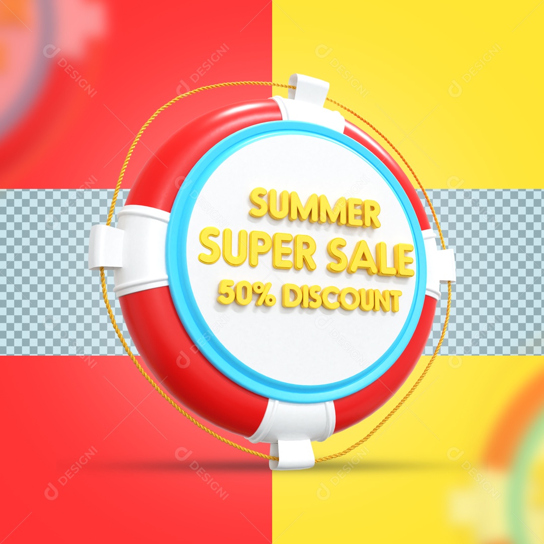 Elemento De Boia Salva Vidas E Super Venda De Verão 50% Desconto Elemento 3D PSD