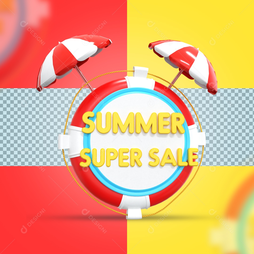 Elemento De Boia Salva Vidas E 2 Guarda Sol Elemento Super Venda De Verão 3D PSD