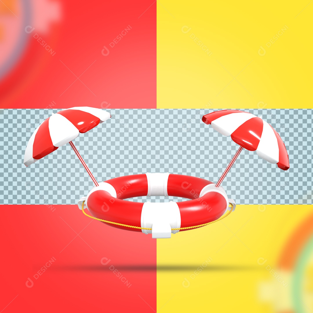 Elemento De Boia Salva Vidas E 2 Guarda Sol Elemento 3D PSD