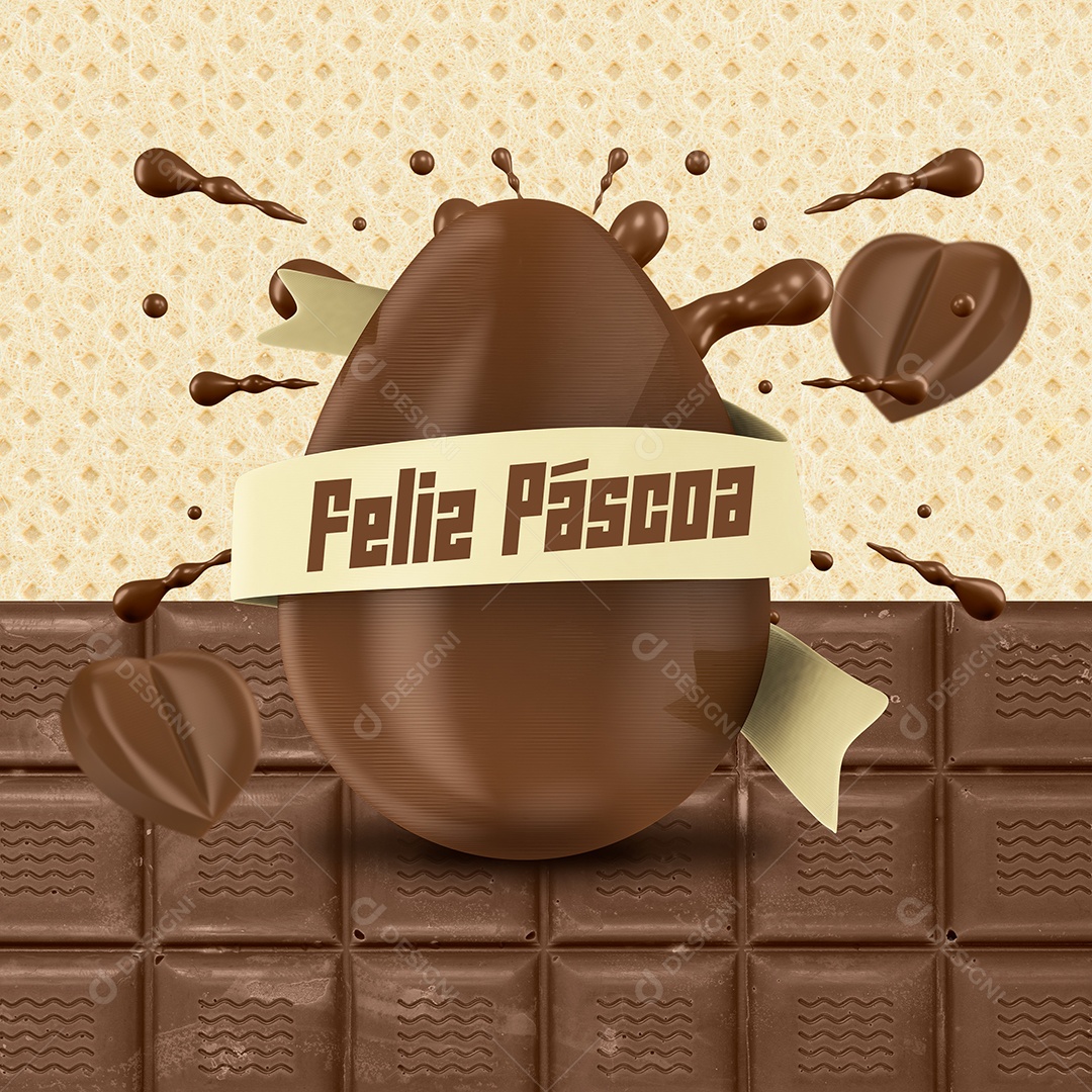 Selo 3D Para Composição Feliz Páscoa PSD