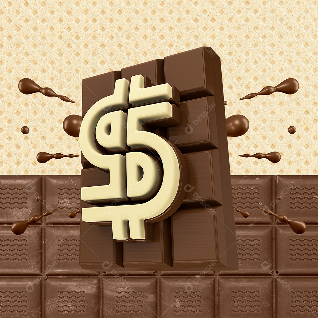 3D Element For Composition Chocolate Bar With Dollar Sign PSD