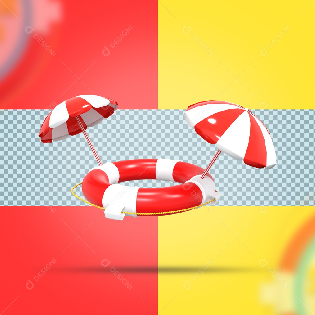 Elemento De Boia Salva Vidas E 2 Guarda Sol Elemento 3D PSD