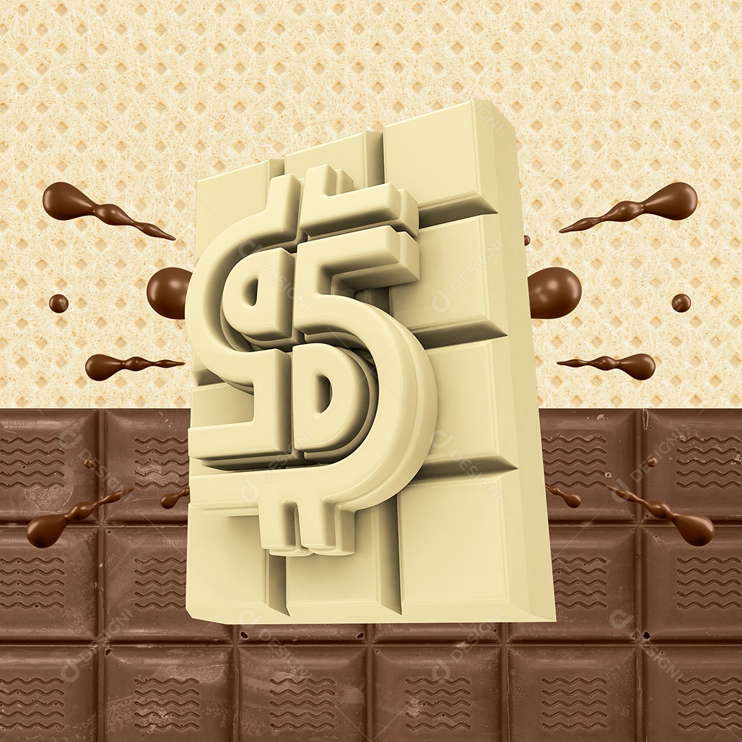 Elemento 3D Para Composição Barra de Chocolate Com Cifrão PSD
