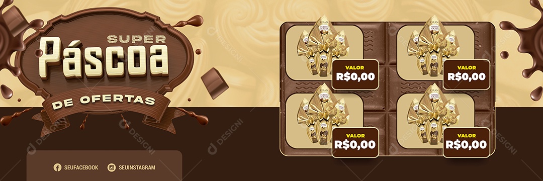 Encarte Super Páscoa de Ofertas Venha Conferir Social Media PSD Editável