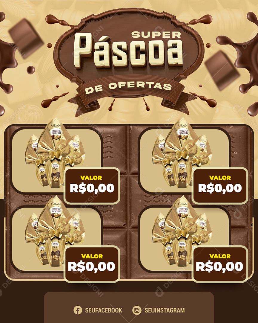 Encarte Super Páscoa de Ofertas Venha Conferir Social Media PSD Editável
