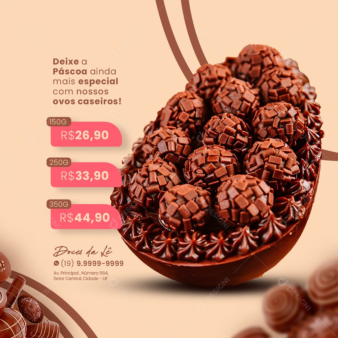 Deixe A Páscoa Ainda Mais Especial Ovos Caseiros De Páscoa 150G 26,90 Doceria Social Media PSD Editável