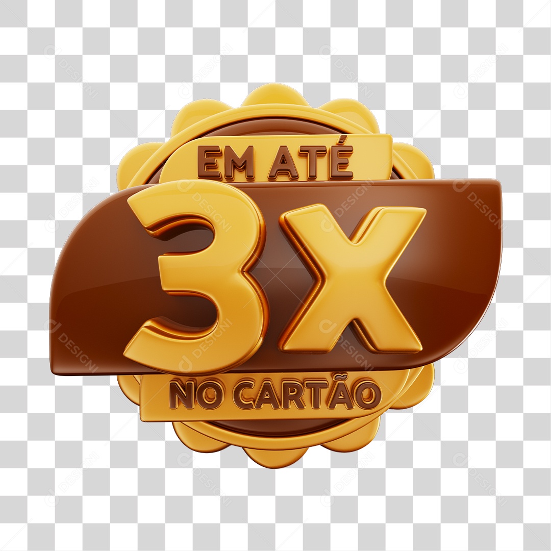 Em Até 3x No Cartão Selo 3D Dourado E Marrom Para Composição PNG Transparente