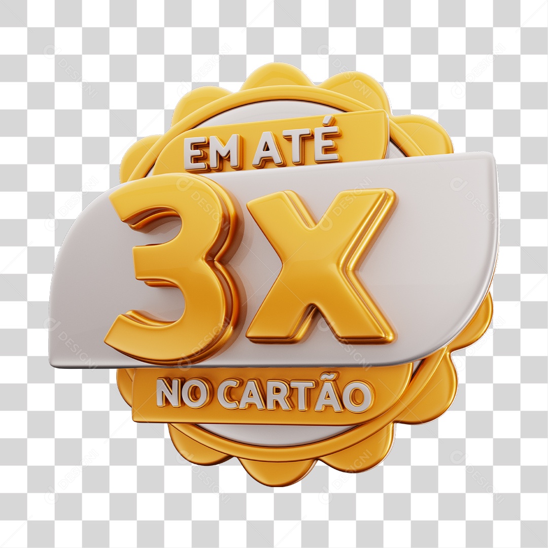 Em Até 3x No Cartão Selo 3D Dourado E Cinza Para Composição PNG Transparente