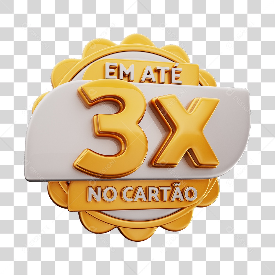 Em Até 3x No Cartão Selo 3D Dourado E Cinza Para Composição PNG Transparente