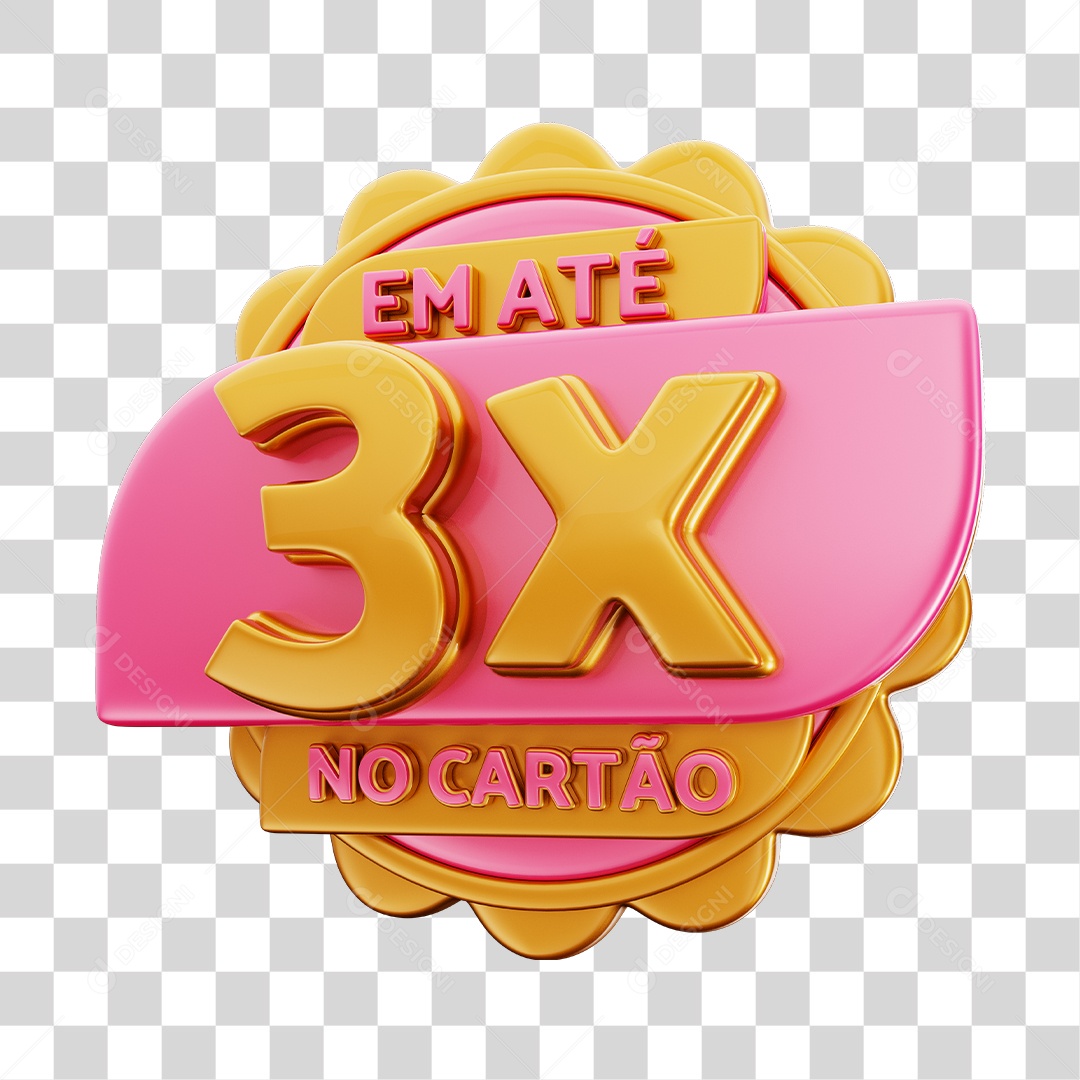 Em Até 3x No Cartão Selo 3D Dourado E Rosa Para Composição PNG Transparente