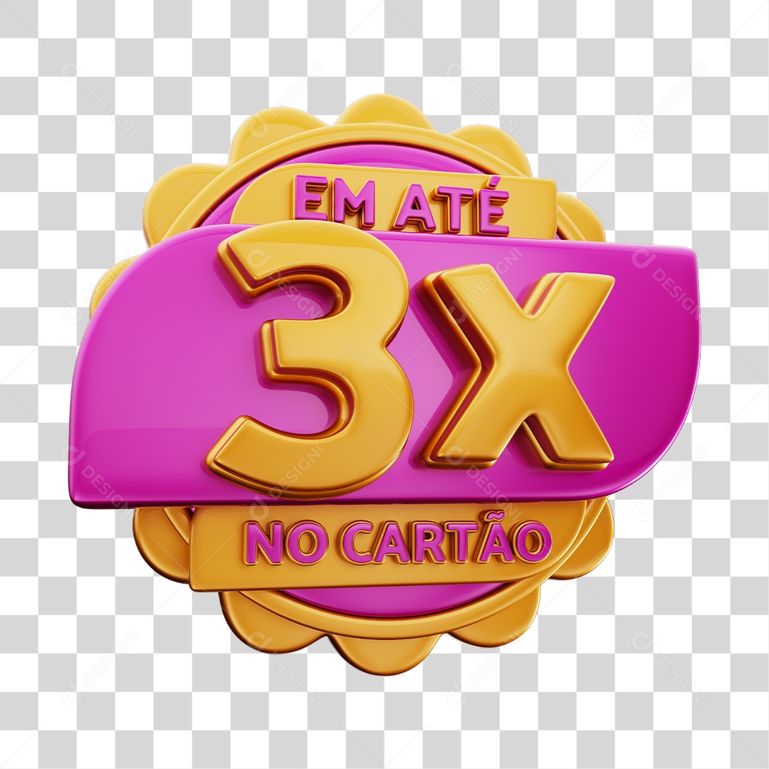 Em Até 3x No Cartão Selo 3D Dourado E Rosa Para Composição PNG Transparente