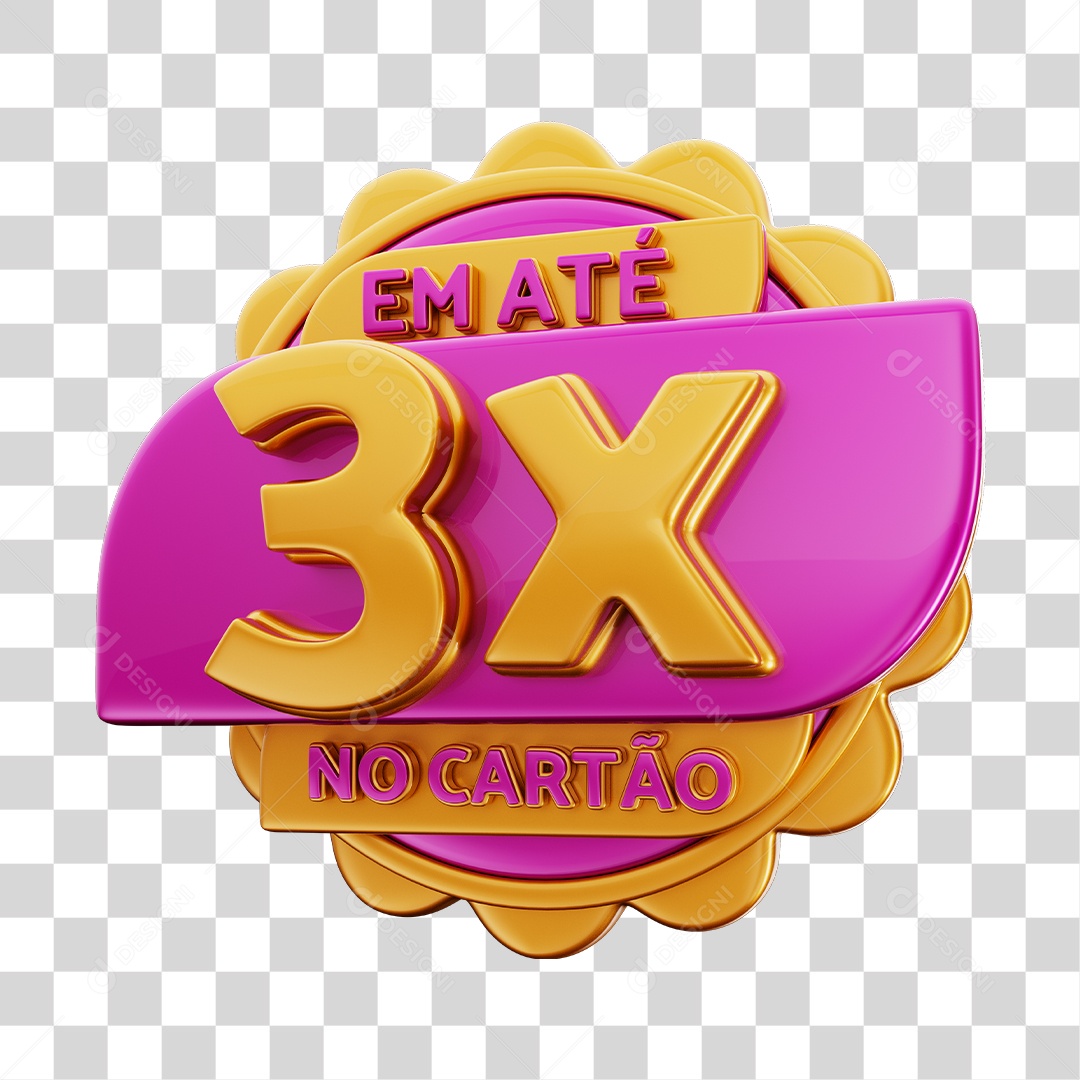 Em Até 3x No Cartão Selo 3D Dourado E Rosa Para Composição PNG Transparente