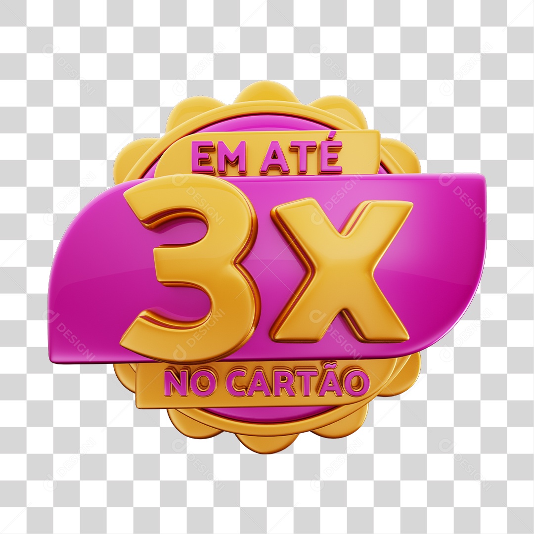 Em Até 3x No Cartão Selo 3D Dourado E Rosa Para Composição PNG Transparente