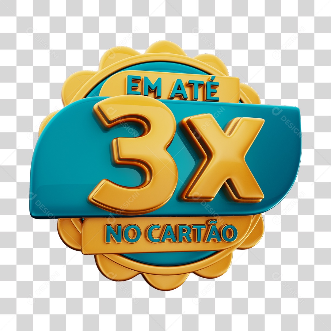 Em Até 3x No Cartão Selo 3D Dourado E Azul Para Composição PNG Transparente