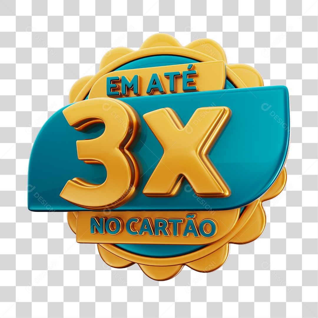 Em Até 3x No Cartão Selo 3D Dourado E Azul Para Composição PNG Transparente