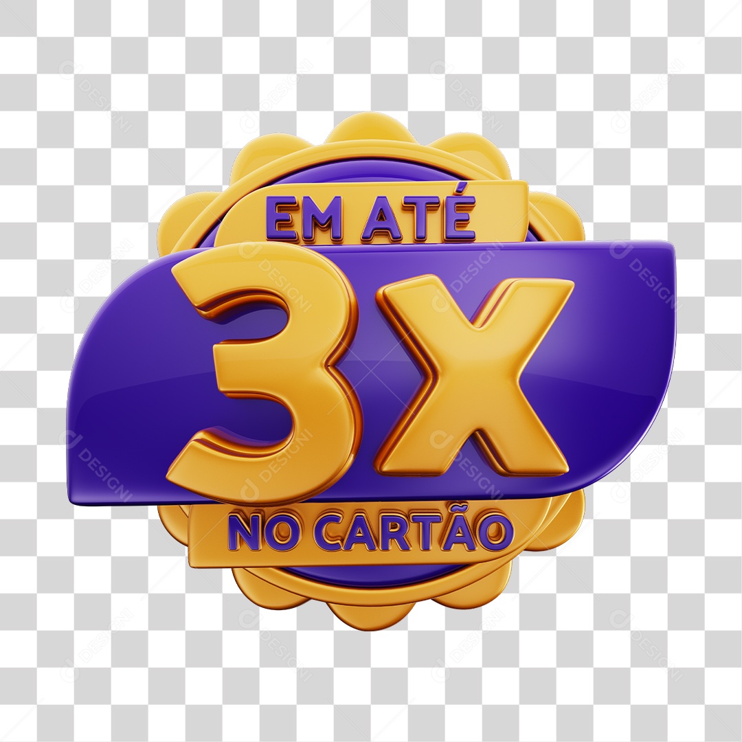 Em Até 3x No Cartão Selo 3D Dourado E Roxo Para Composição PNG Transparente