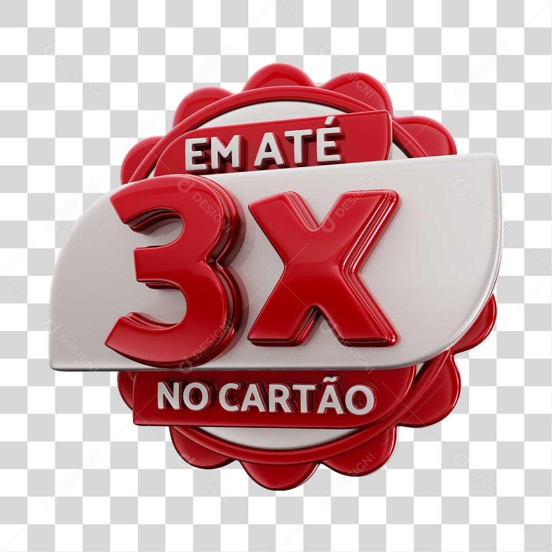 Em Até 3x No Cartão Selo 3D Vermelho E Cinza Para Composição PNG Transparente