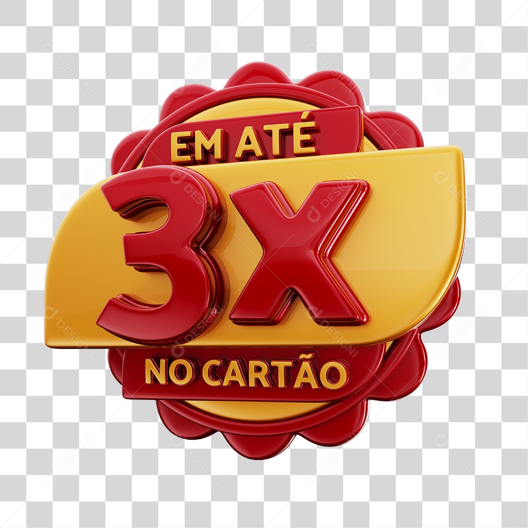 Em Até 3x No Cartão Selo 3D Vermelho E Dourado Para Composição PNG Transparente