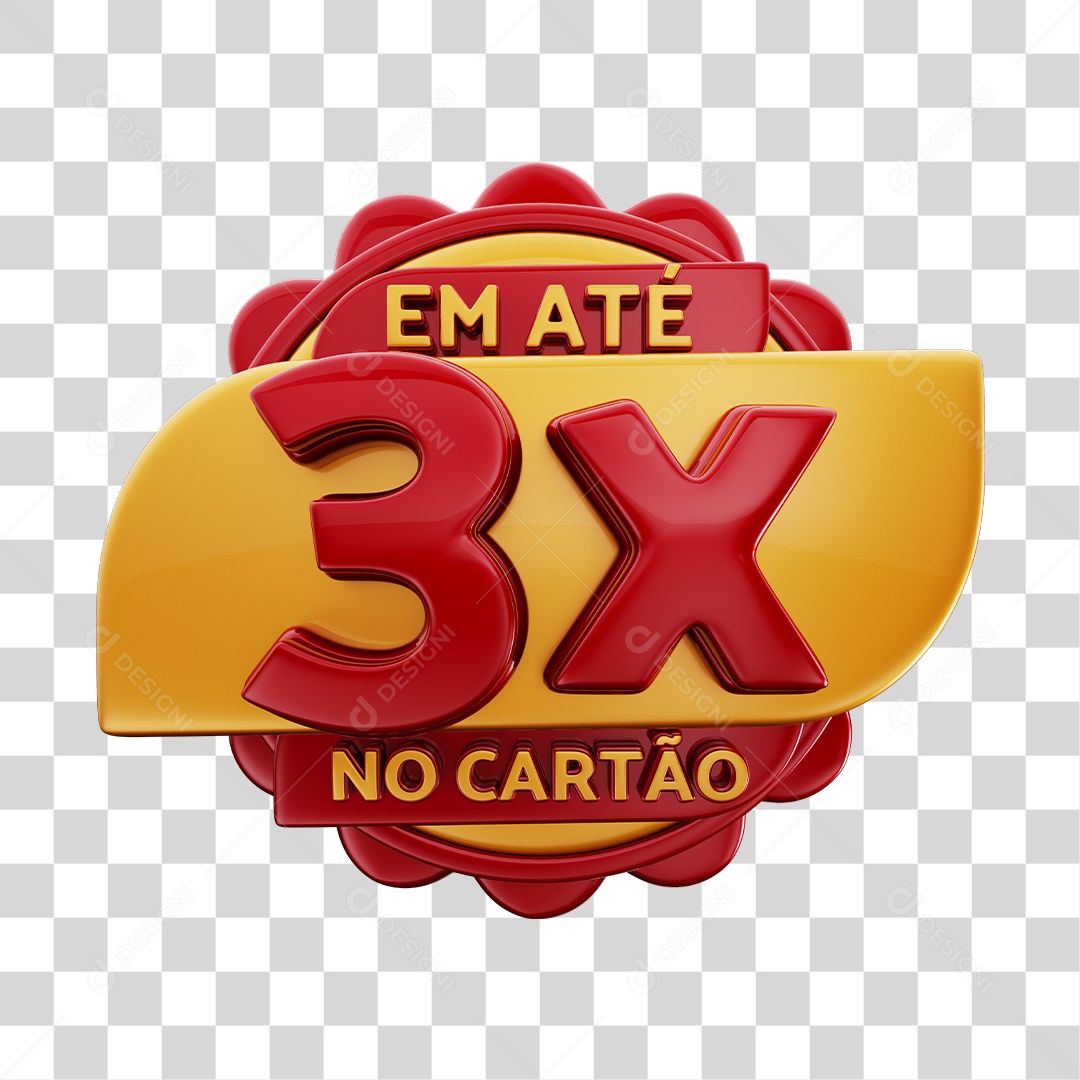 Em Até 3x No Cartão Selo 3D Vermelho E Dourado Para Composição PNG Transparente