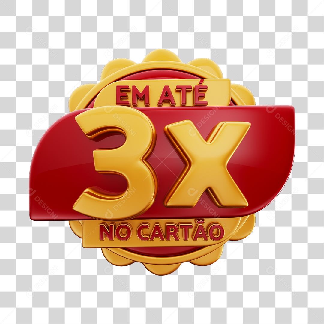 Em Até 3x No Cartão Selo 3D Vermelho E Dourado Para Composição PNG Transparente