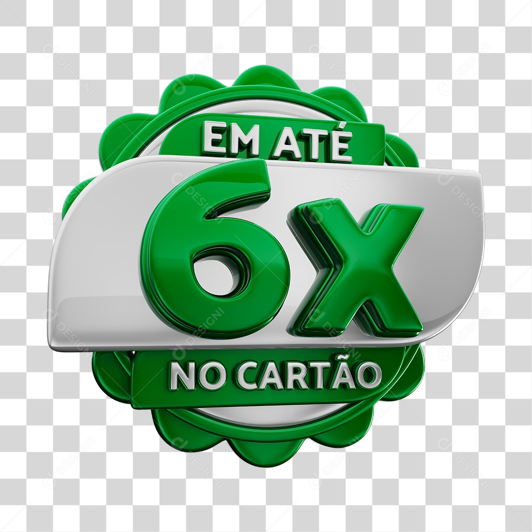 Em Até 6x No Cartão Selo 3D Verde E Dourado Para Composição PNG Transparente