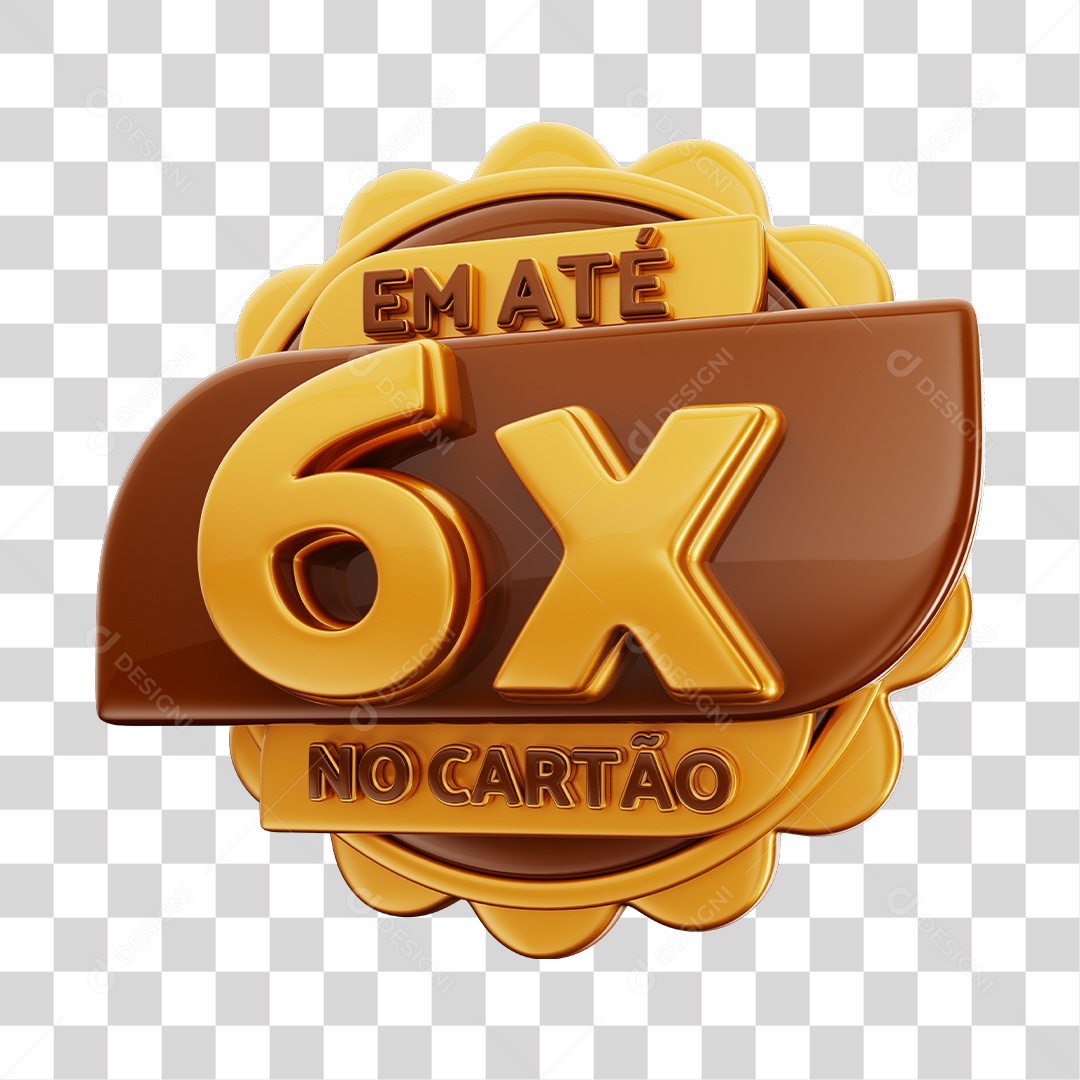 Em Até 6x No Cartão Selo 3D Marrom E Dourado Para Composição PNG Transparente