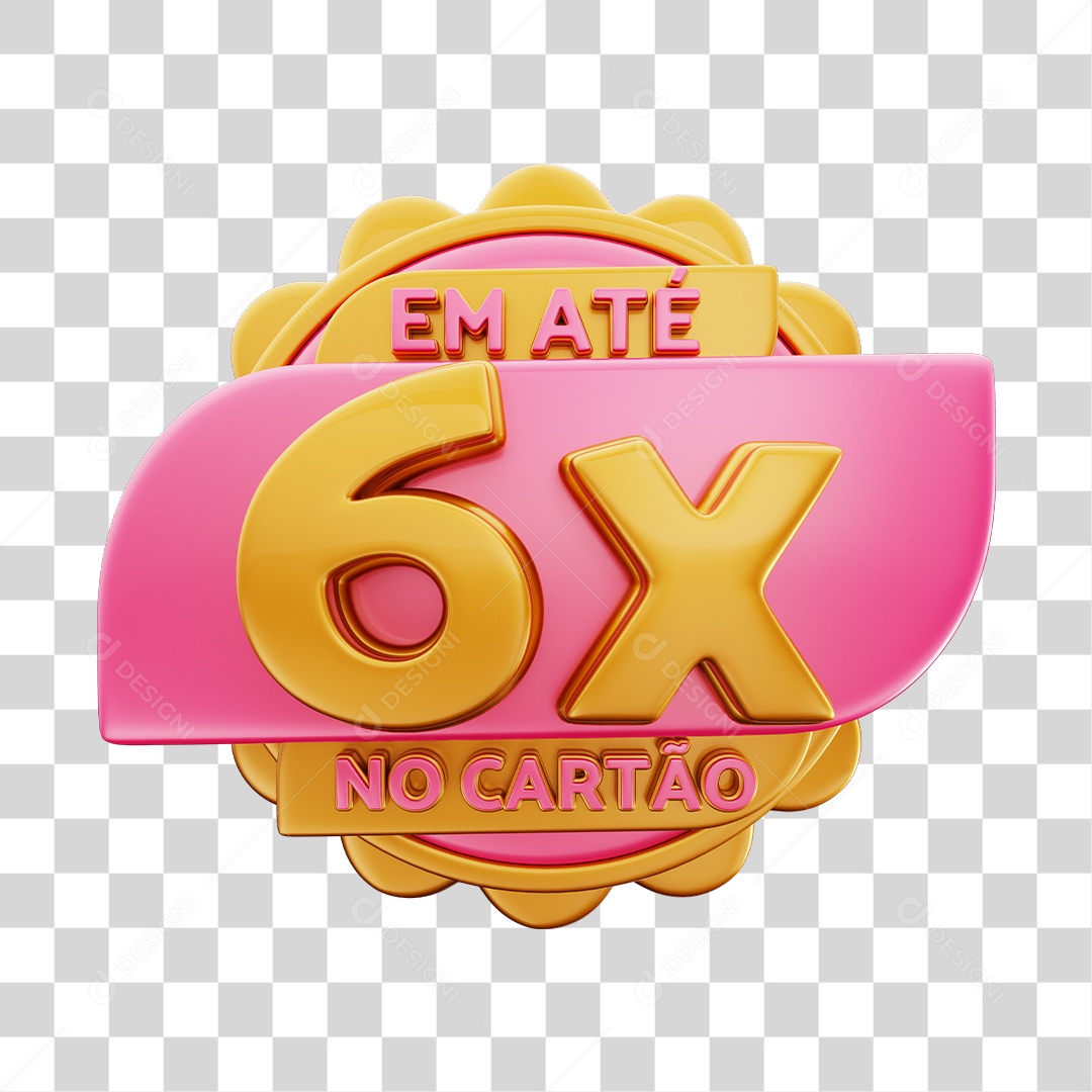 Em Até 6x No Cartão Selo 3D Rosa E Dourado Para Composição PNG Transparente