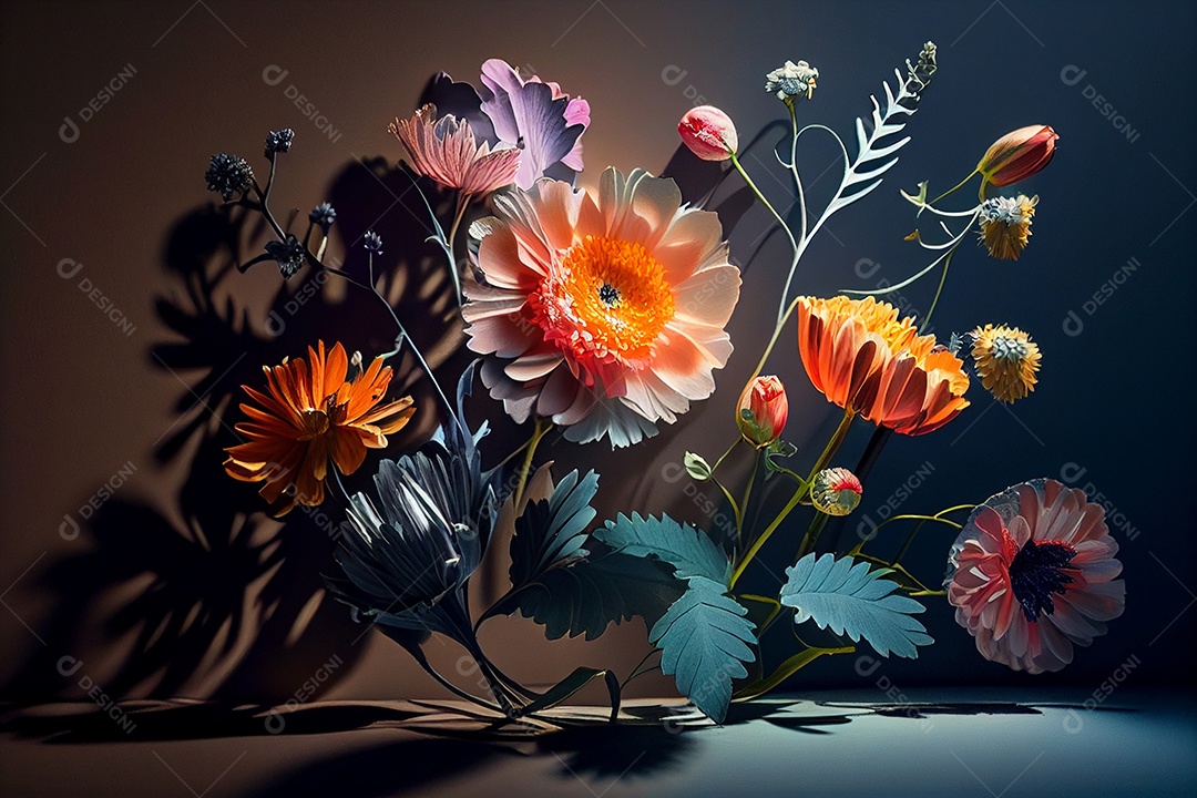 Belo fundo abstrato com flores de margarida sobre fundo isolado gerada por IA