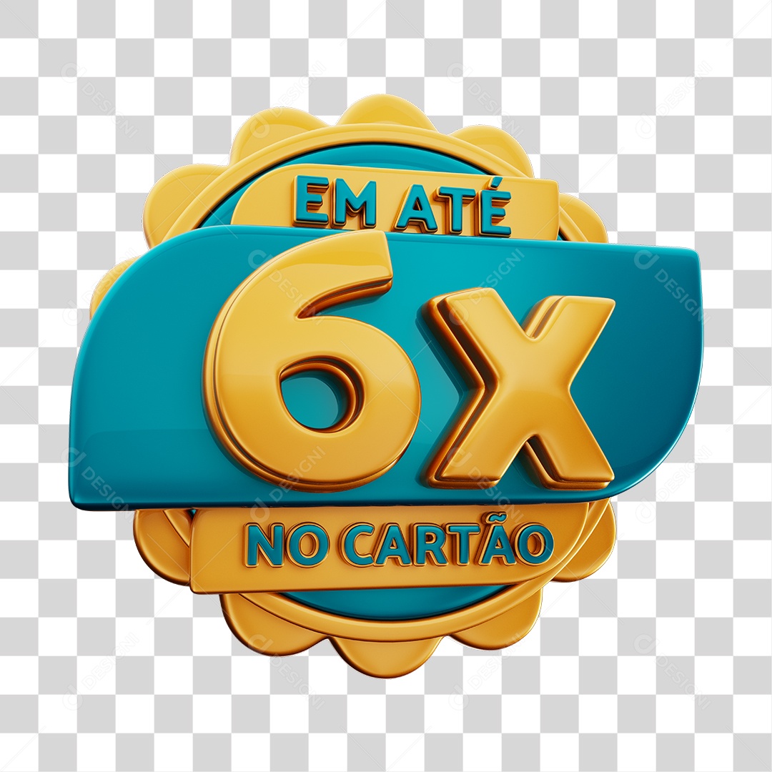 Em Até 6x No Cartão Selo 3D Azul E Dourado Para Composição PNG Transparente