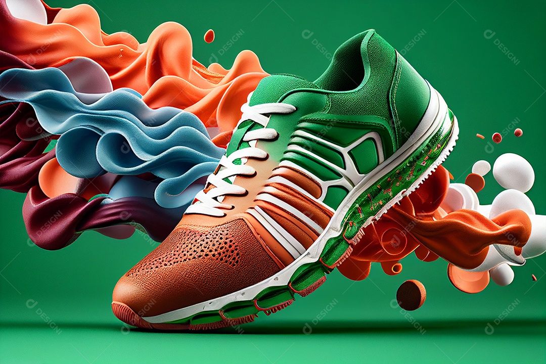 Fundo abstrato com conceito de tênis esportivo sobre fundo verde isolado gerado por IA