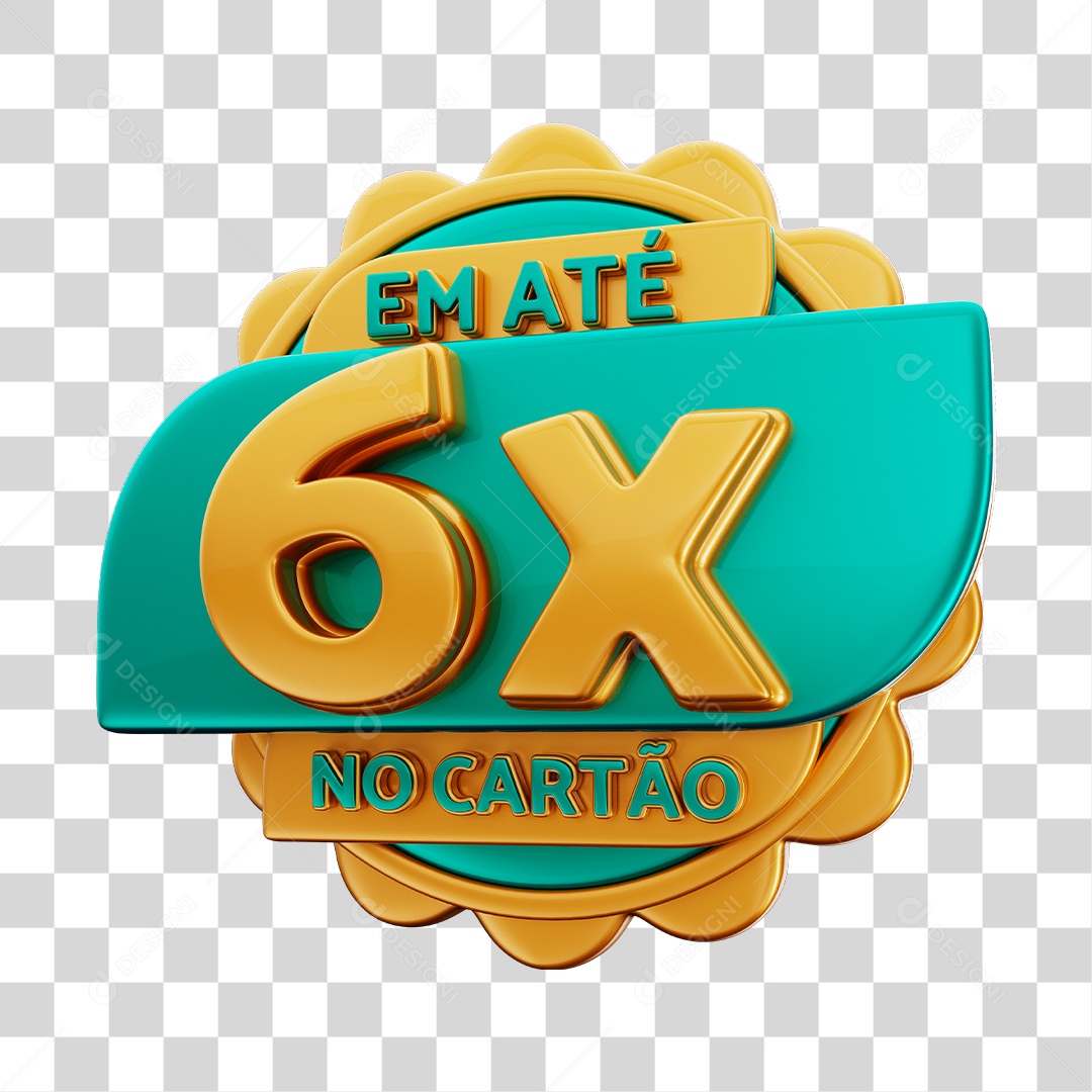 Em Até 6x No Cartão Selo 3D Azul E Dourado Para Composição PNG Transparente