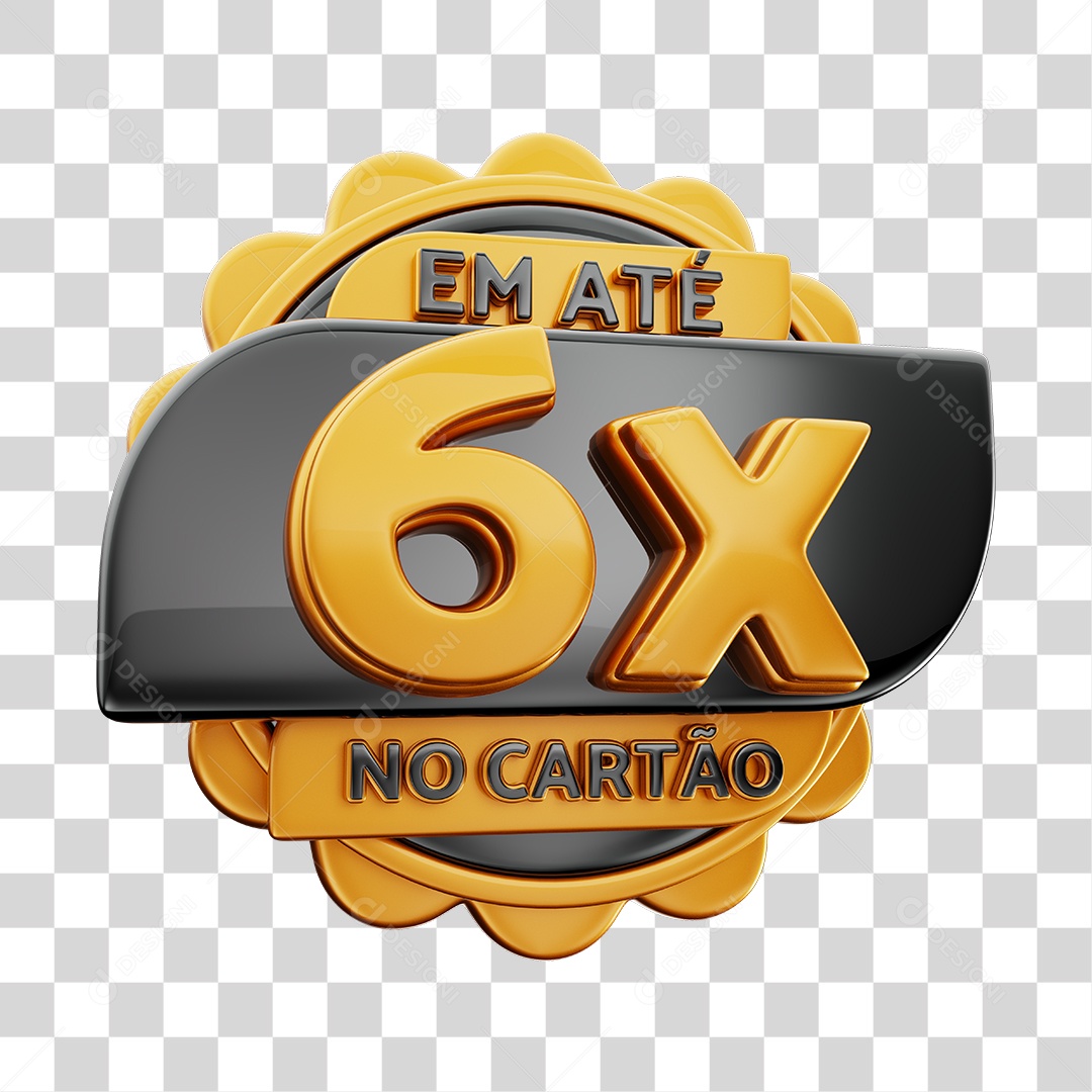 Em Até 6x No Cartão Selo 3D Preto E Dourado Para Composição PNG Transparente