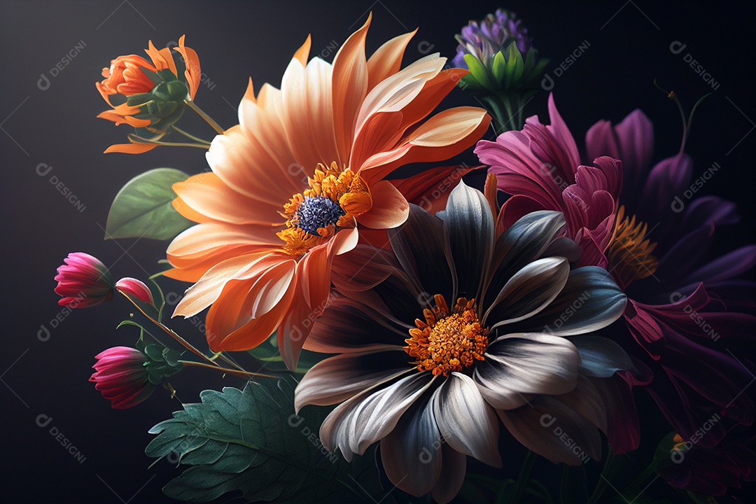 Belo fundo abstrato com flores de margarida sobre fundo branco isolado gerada por IA