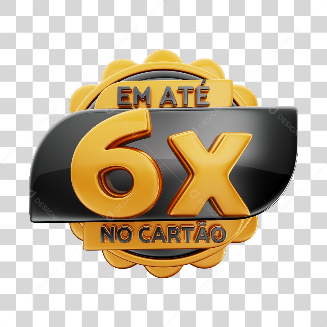 Em Até 6x No Cartão Selo 3D Preto E Dourado Para Composição PNG Transparente