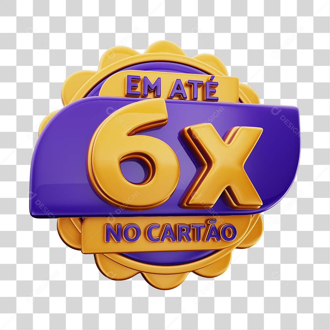 Em Até 6x No Cartão Selo 3D Roxo E Dourado Para Composição PNG Transparente