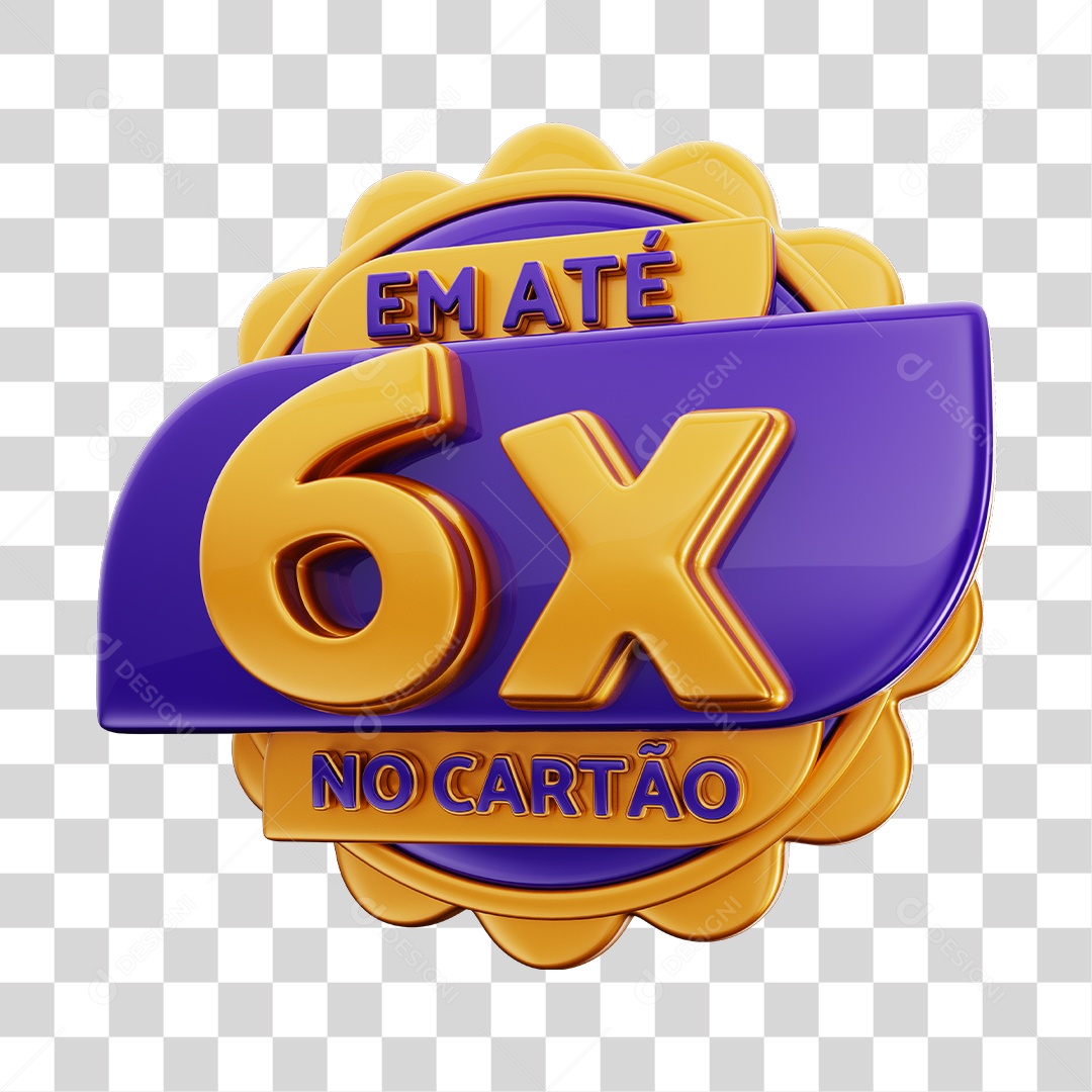 Em Até 6x No Cartão Selo 3D Roxo E Dourado Para Composição PNG Transparente