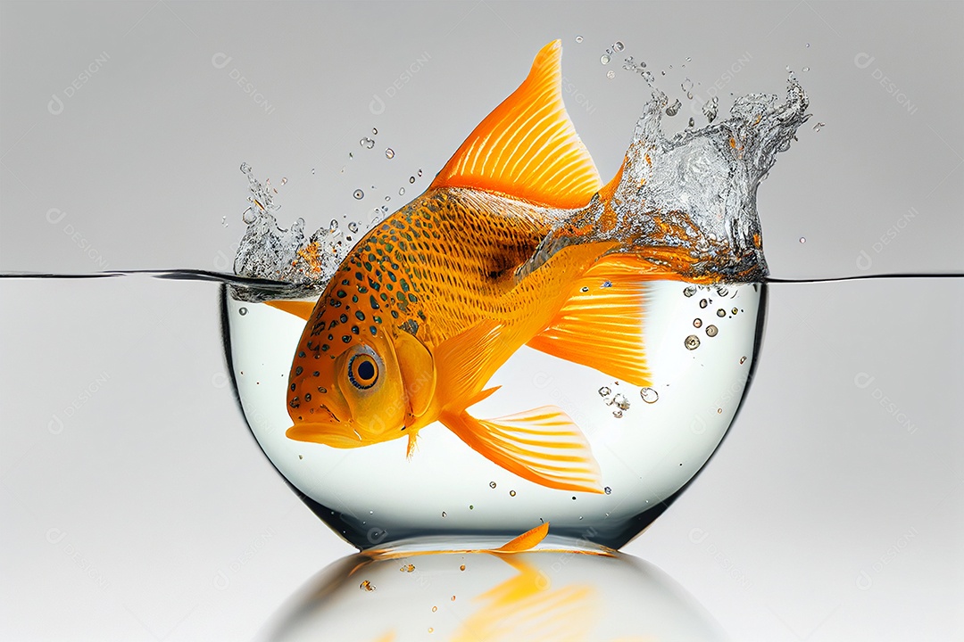 Fundo abstrato de peixe dourado em respingo de água sobre fundo isolado gerado por IA