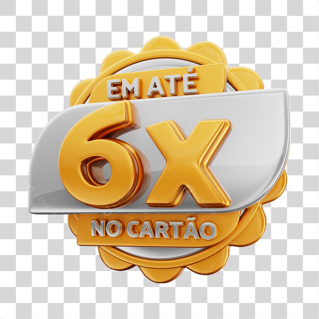 Em Até 6x No Cartão Selo 3D Cinza E Dourado Para Composição PNG Transparente