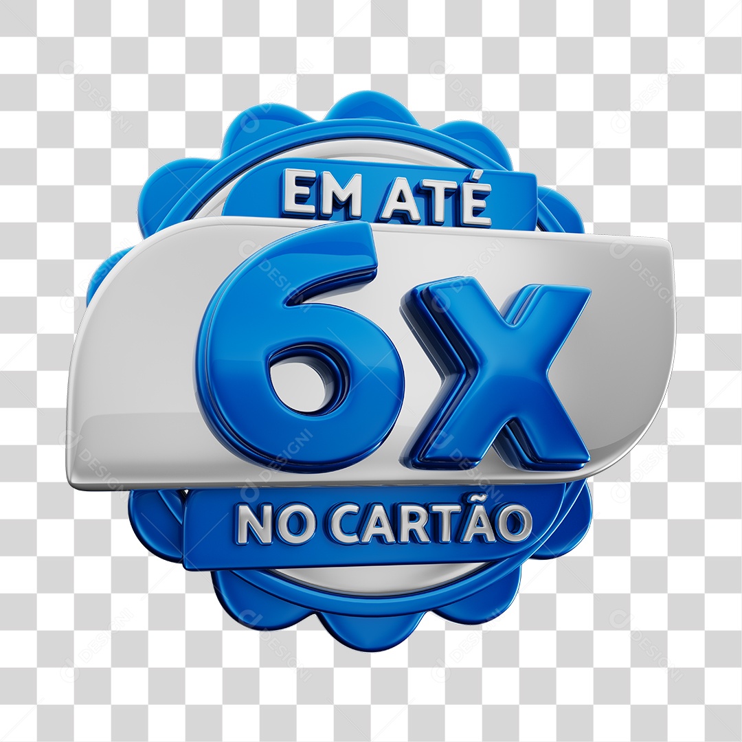 Em Até 6x No Cartão Selo 3D Cinza E Azul Para Composição PNG Transparente