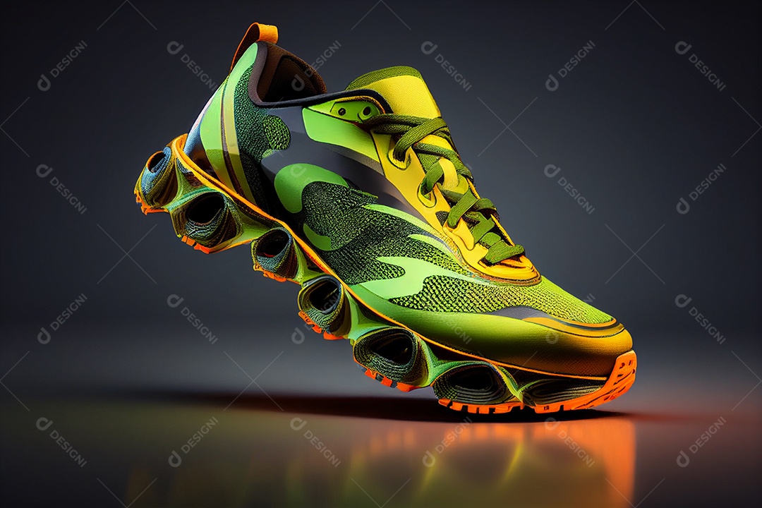 Tênis esportivo verde neon 3D sobre fundo isolado gerado por IA