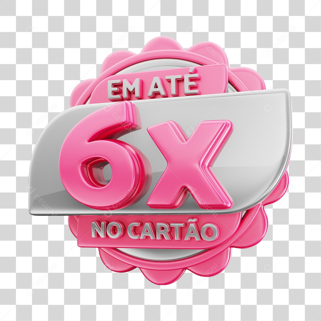 Em Até 6x No Cartão Selo 3D Cinza E Rosa Para Composição PNG Transparente