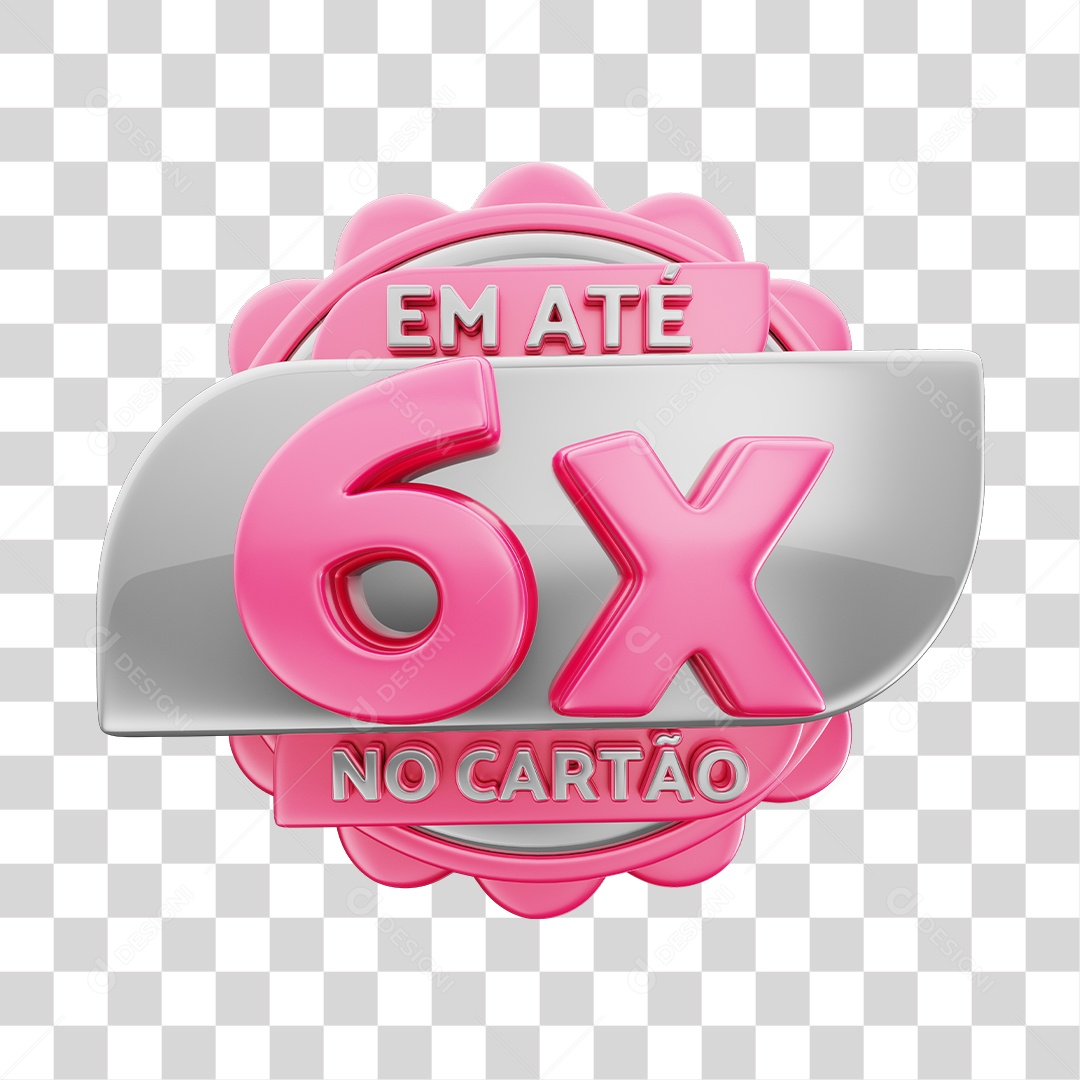 Em Até 6x No Cartão Selo 3D Cinza E Rosa Para Composição PNG Transparente