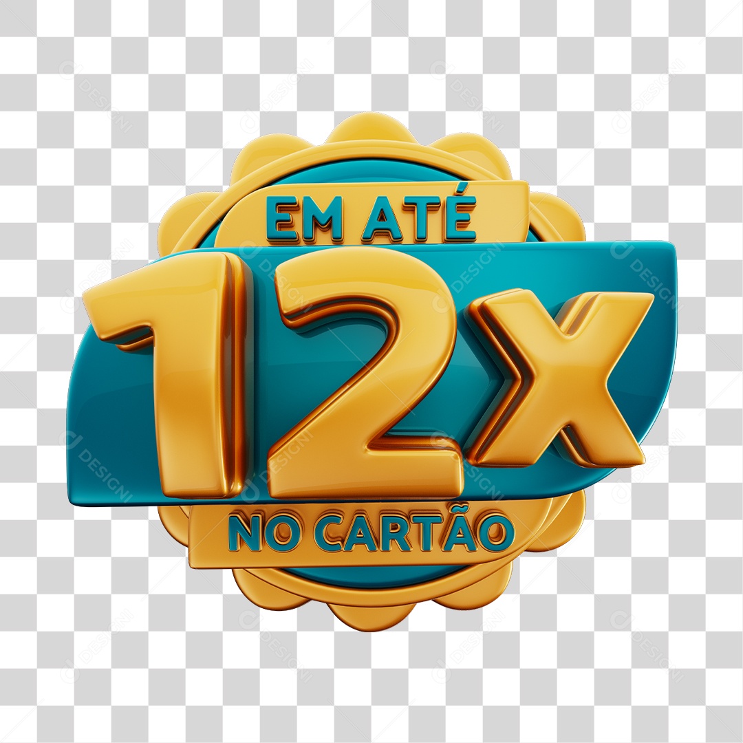 Em Até 12x No Cartão Selo 3D Dourado E Azul Para Composição PNG Transparente