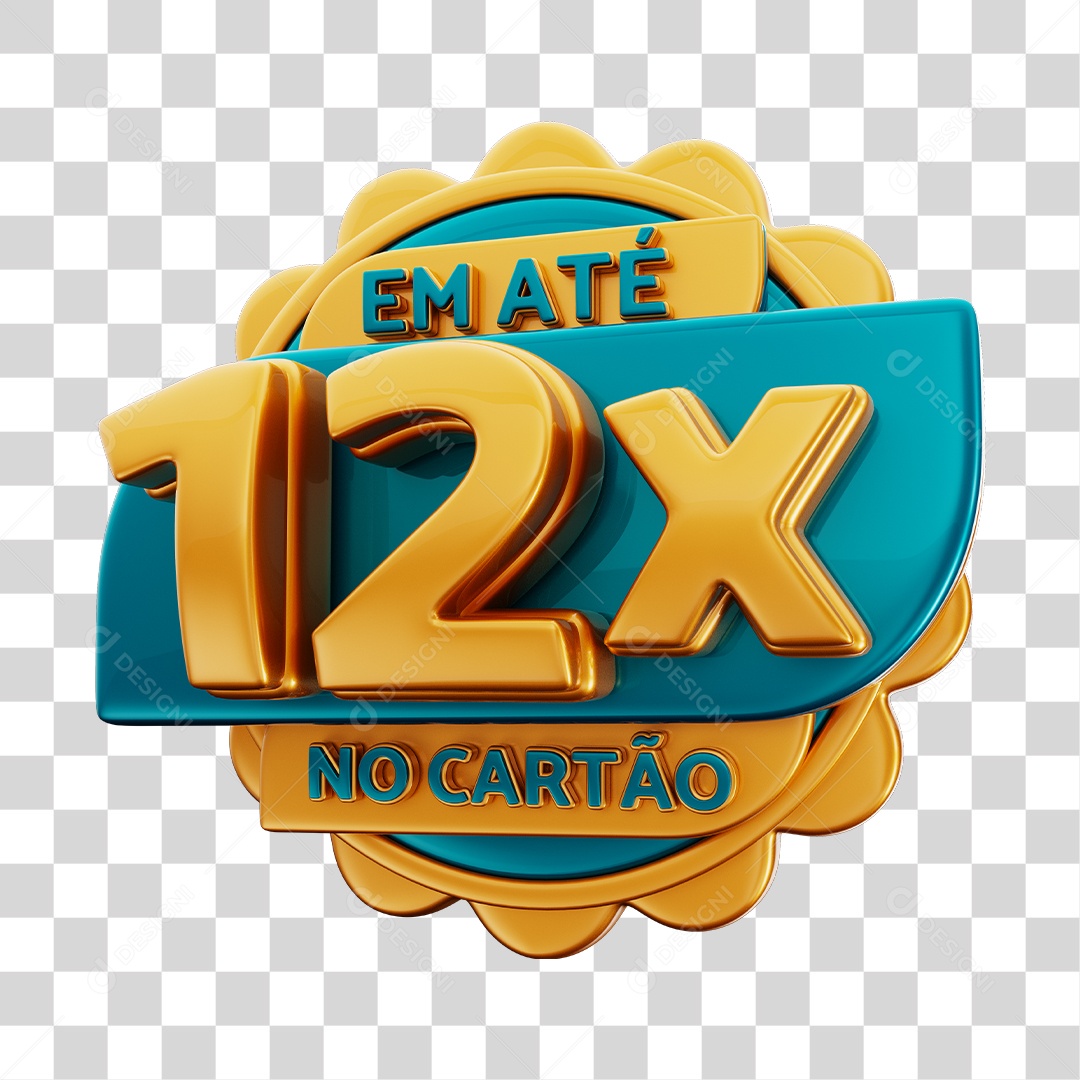 Em Até 12x No Cartão Selo 3D Dourado E Azul Para Composição PNG Transparente
