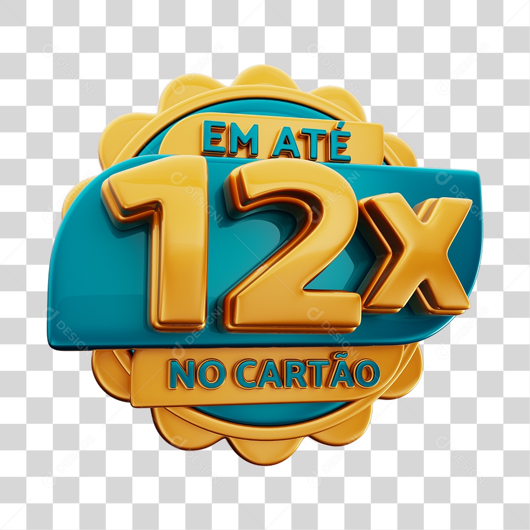 Em Até 12x No Cartão Selo 3D Dourado E Azul Para Composição PNG Transparente