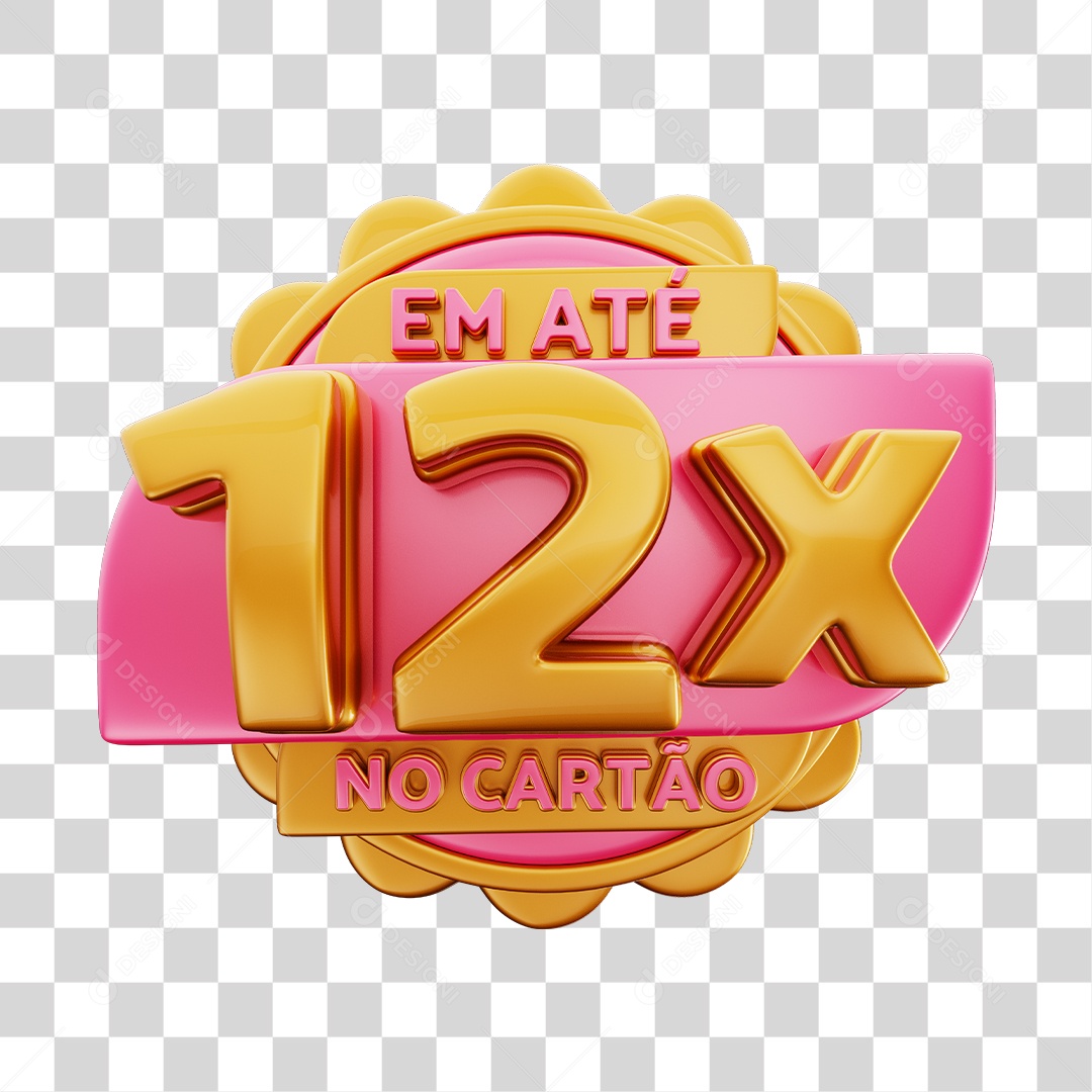 Em Até 12x No Cartão Selo 3D Dourado E Rosa Para Composição PNG Transparente