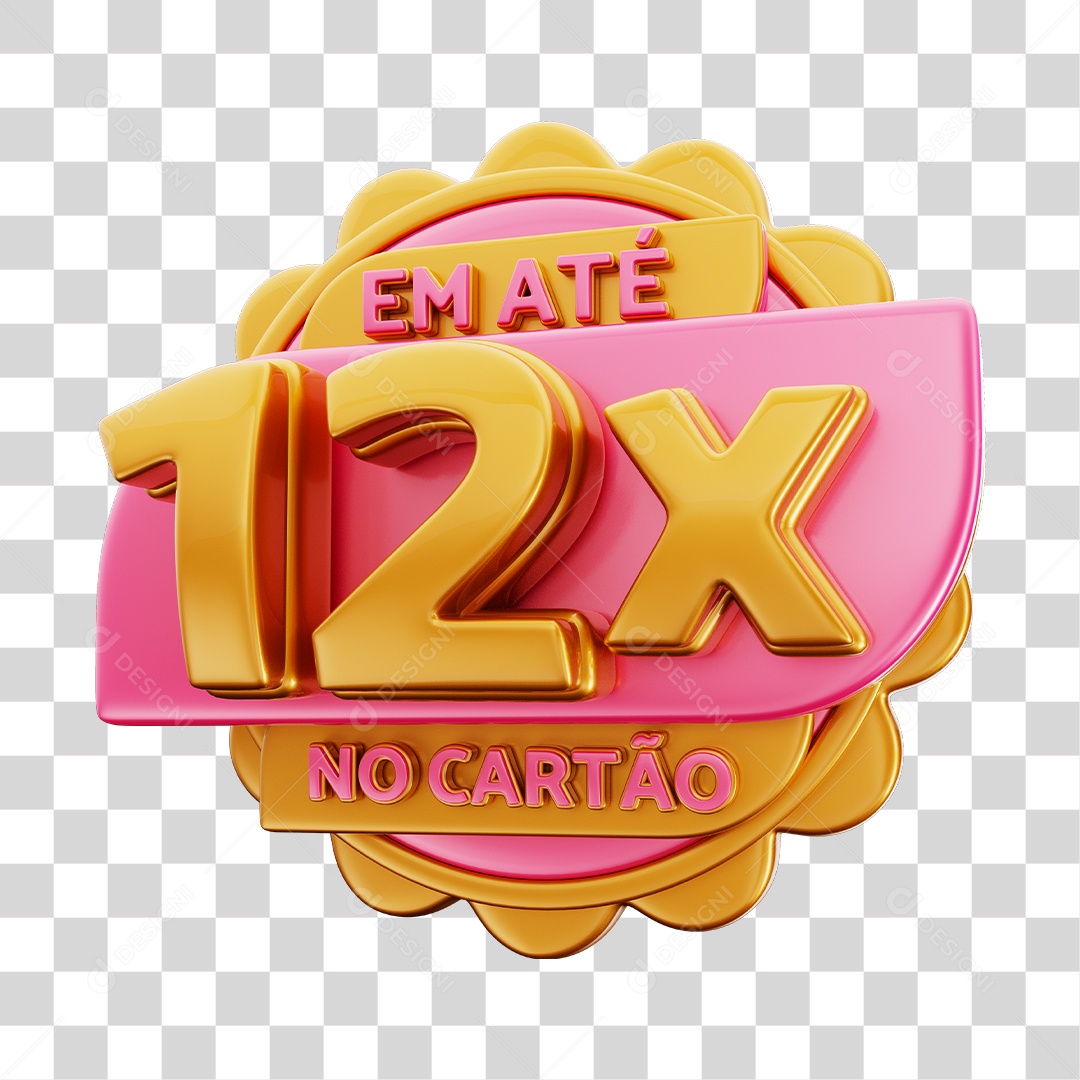 Em Até 12x No Cartão Selo 3D Dourado E Rosa Para Composição PNG Transparente