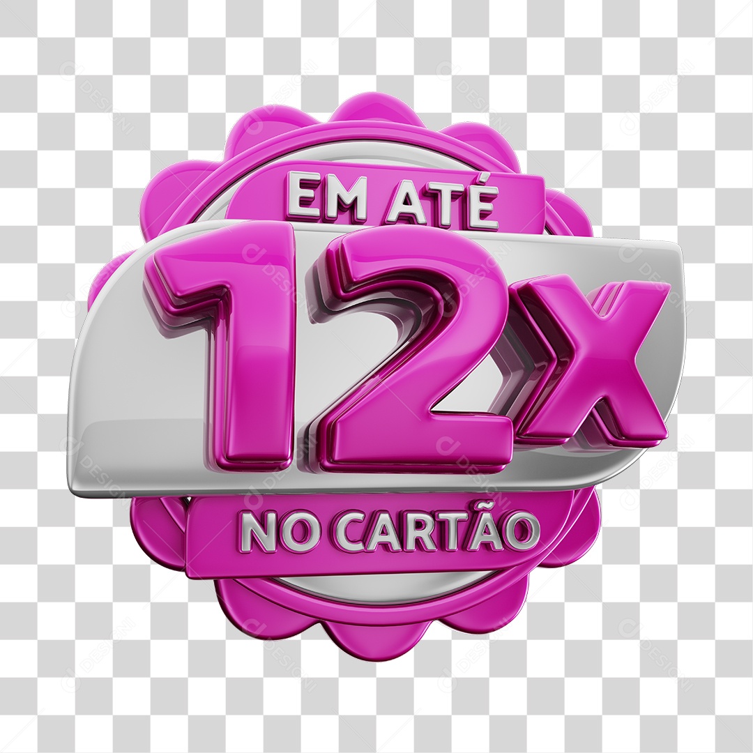 Em Até 12x No Cartão Selo 3D Rosa E Cinza Para Composição PNG Transparente