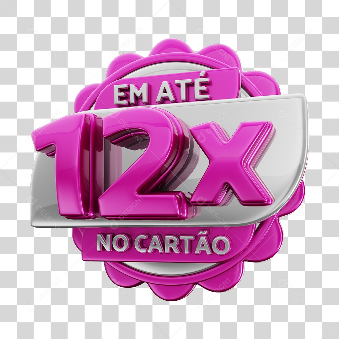 Em Até 12x No Cartão Selo 3D Rosa E Cinza Para Composição PNG Transparente