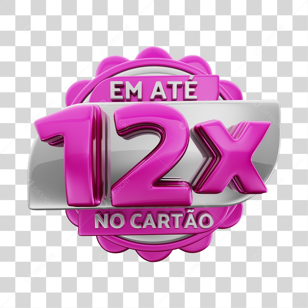 Em Até 12x No Cartão Selo 3D Rosa E Cinza Para Composição PNG Transparente